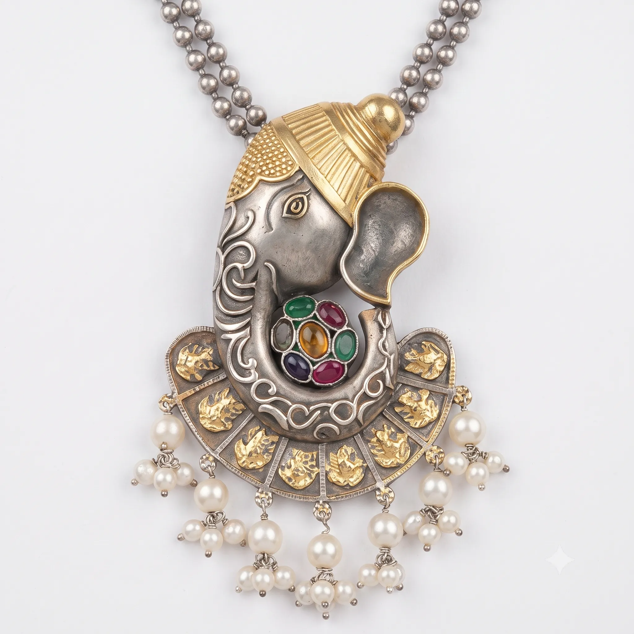 Antique Navratna Ganesha Statement Pendant