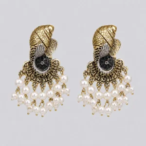 Textured Gold Conch Pearl Fringe Earrings
